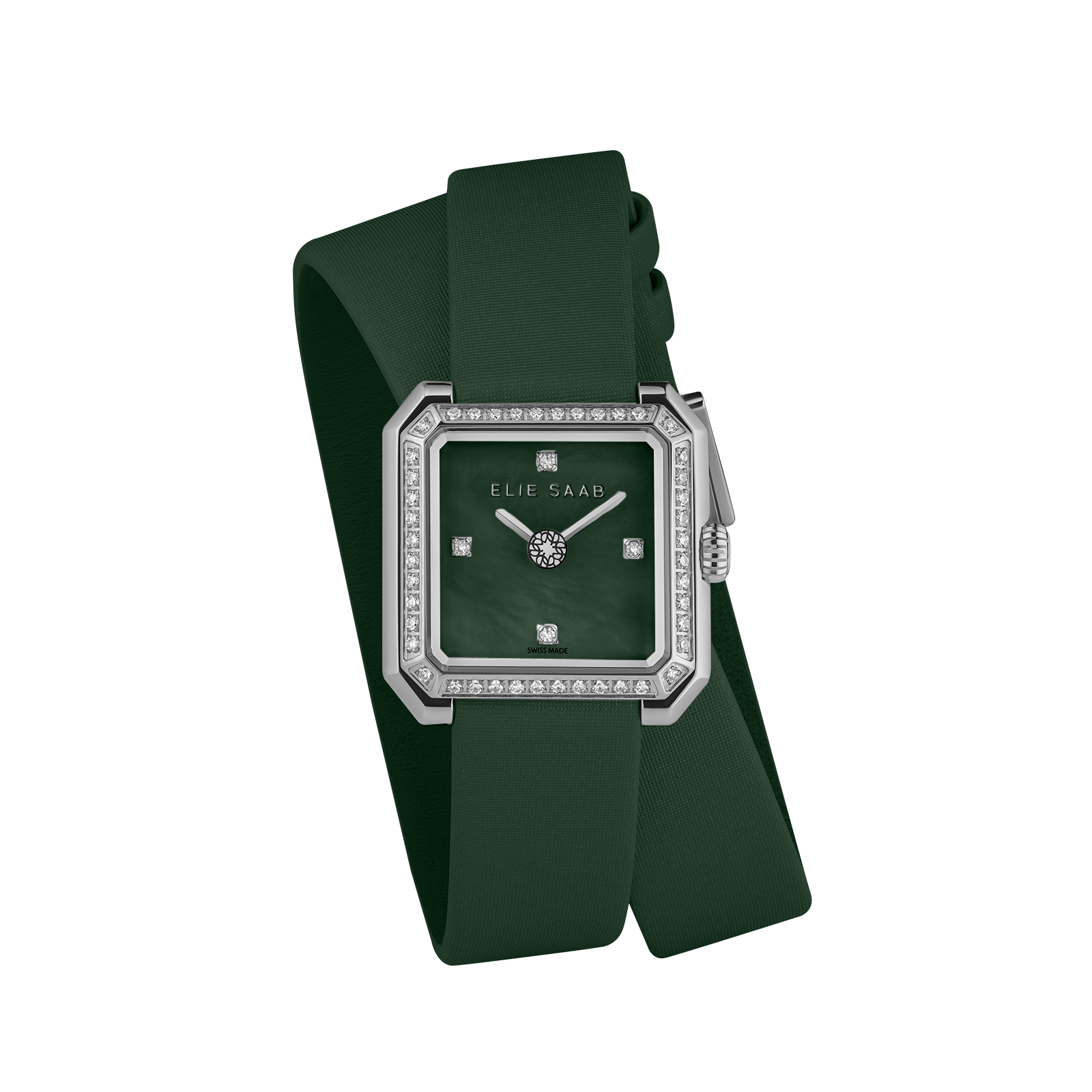 CARRÉ DEUX DIAMOND GREEN SATIN STRAP