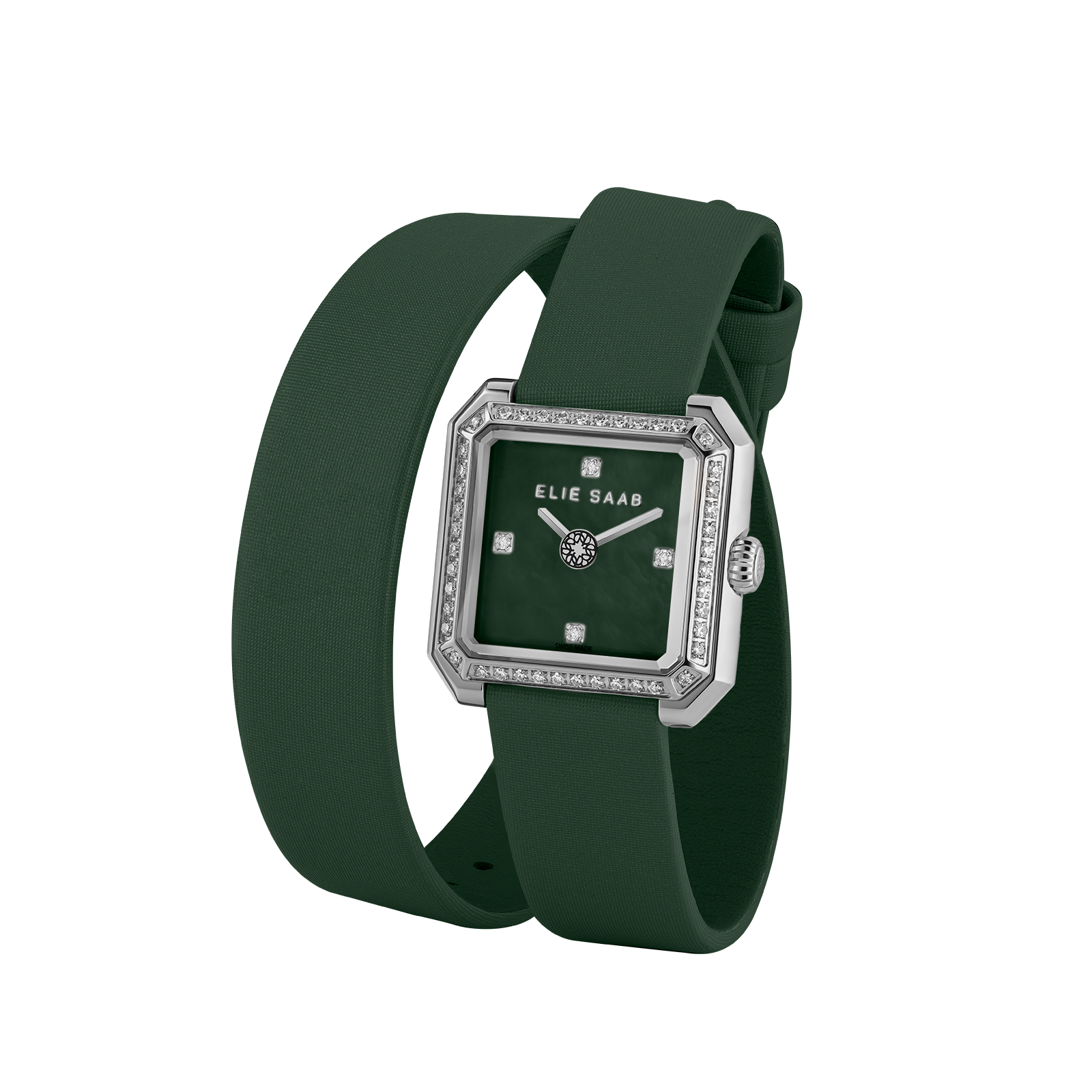 CARRÉ DEUX DIAMOND GREEN SATIN STRAP